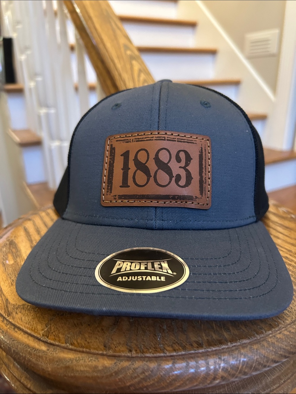 1883 Proflex Leather Patch Trucker Hat - Gray & Black Taylor Sheridan